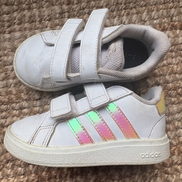 adidas Other - Adidas Kids White Sneakers with Rainbow Stripes